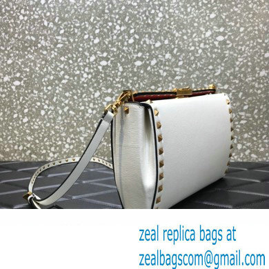 Valentino Rockstud Alcove Grainy Calfskin Crossbody Bag White/Gold 2022