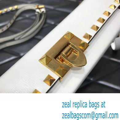 Valentino Rockstud Alcove Grainy Calfskin Crossbody Bag White/Gold 2022