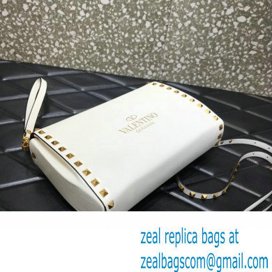 Valentino Rockstud Alcove Grainy Calfskin Crossbody Bag White/Gold 2022