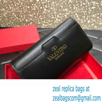 Valentino Rockstud Alcove Grainy Calfskin Long Wallet Black 2022