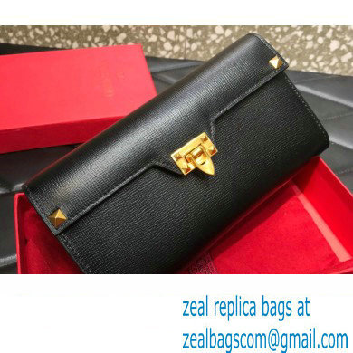 Valentino Rockstud Alcove Grainy Calfskin Long Wallet Black 2022
