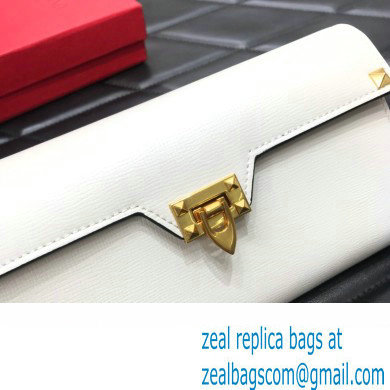 Valentino Rockstud Alcove Grainy Calfskin Long Wallet White 2022