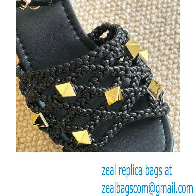 Valentino Roman Stud Macrome Espadrille Wedge Sandals Black 2022