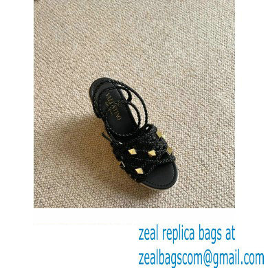 Valentino Roman Stud Macrome Espadrille Wedge Sandals Black 2022