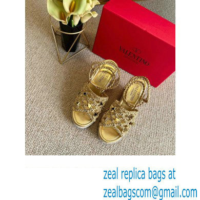 Valentino Roman Stud Macrome Espadrille Wedge Sandals Gold 2022