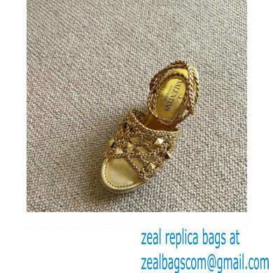 Valentino Roman Stud Macrome Espadrille Wedge Sandals Gold 2022