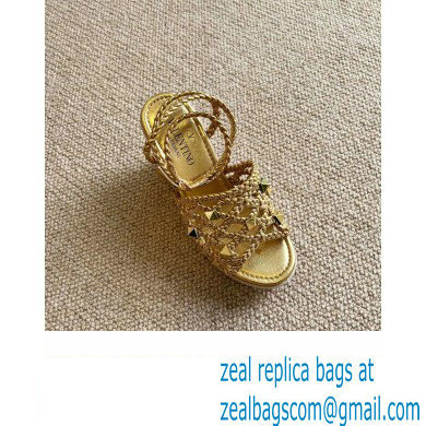 Valentino Roman Stud Macrome Espadrille Wedge Sandals Gold 2022
