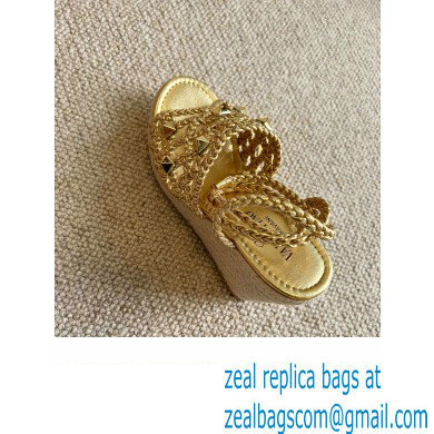 Valentino Roman Stud Macrome Espadrille Wedge Sandals Gold 2022