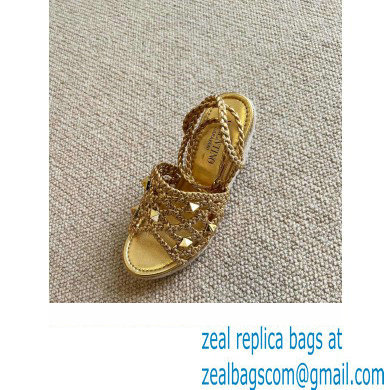 Valentino Roman Stud Macrome Espadrille Wedge Sandals Gold 2022