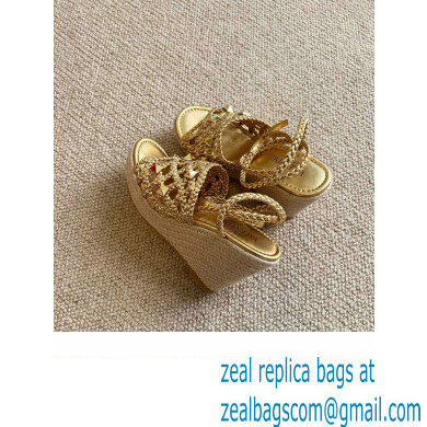 Valentino Roman Stud Macrome Espadrille Wedge Sandals Gold 2022