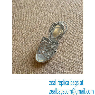 Valentino Roman Stud Macrome Espadrille Wedge Sandals Silver 2022