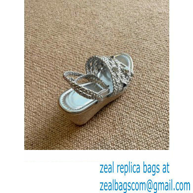 Valentino Roman Stud Macrome Espadrille Wedge Sandals Silver 2022