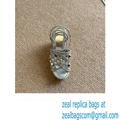 Valentino Roman Stud Macrome Espadrille Wedge Sandals Silver 2022