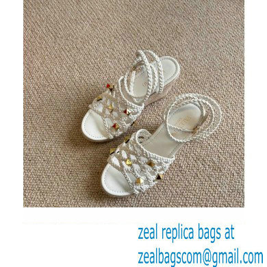 Valentino Roman Stud Macrome Espadrille Wedge Sandals White 2022