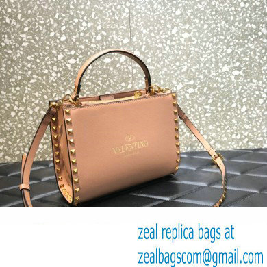 Valentino Small Alcove Rockstud Leather Top Handle Bag Nude 2022 - Click Image to Close