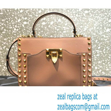 Valentino Small Alcove Rockstud Leather Top Handle Bag Nude 2022 - Click Image to Close