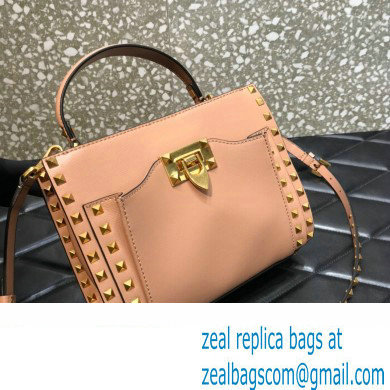 Valentino Small Alcove Rockstud Leather Top Handle Bag Nude 2022 - Click Image to Close