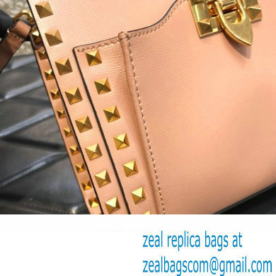 Valentino Small Alcove Rockstud Leather Top Handle Bag Nude 2022 - Click Image to Close