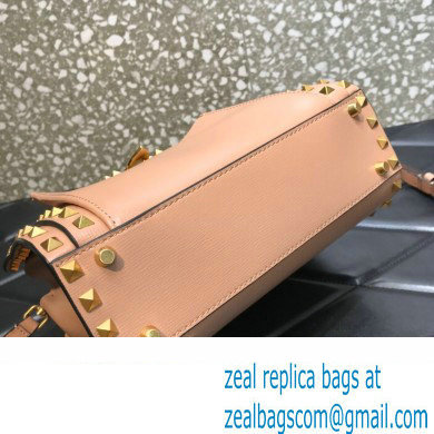 Valentino Small Alcove Rockstud Leather Top Handle Bag Nude 2022 - Click Image to Close