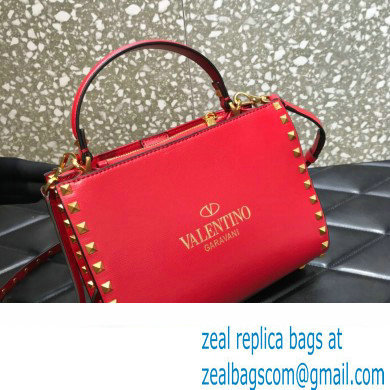 Valentino Small Alcove Rockstud Leather Top Handle Bag Red 2022