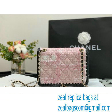 chanel pink/black tweed mini flap bag AS2495 2022