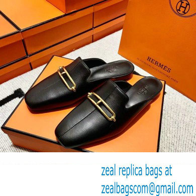 hermes calfskin Esmee mules black 2022 - Click Image to Close