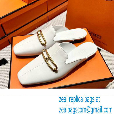 hermes calfskin Esmee mules white 2022