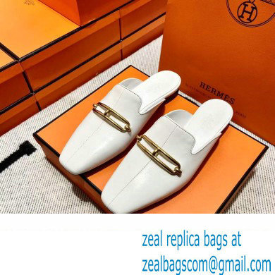 hermes calfskin Esmee mules white 2022 - Click Image to Close