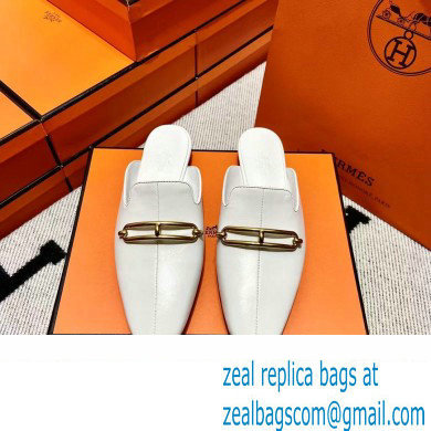 hermes calfskin Esmee mules white 2022 - Click Image to Close