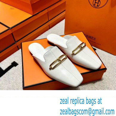 hermes calfskin Esmee mules white 2022 - Click Image to Close