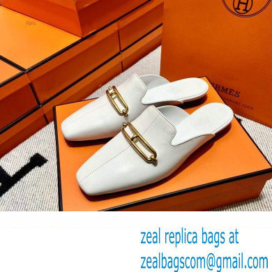 hermes calfskin Esmee mules white 2022 - Click Image to Close