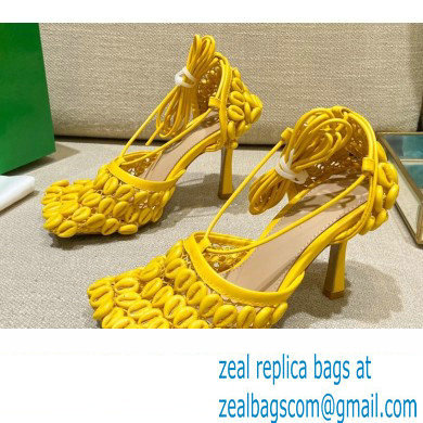 Bottega Veneta Heel Mesh and Lambskin Stretch Sandals Yellow 2022 - Click Image to Close