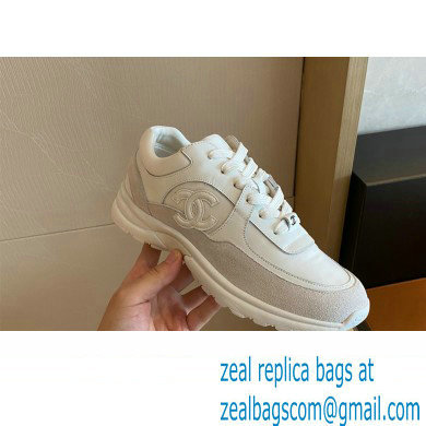 Chanel CC Logo Suede Calfskin Sneakers white 2022