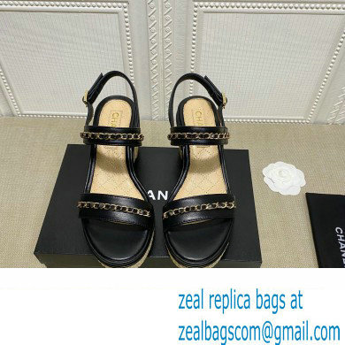 Chanel Chain Platform Sandals Calfskin Black 2022