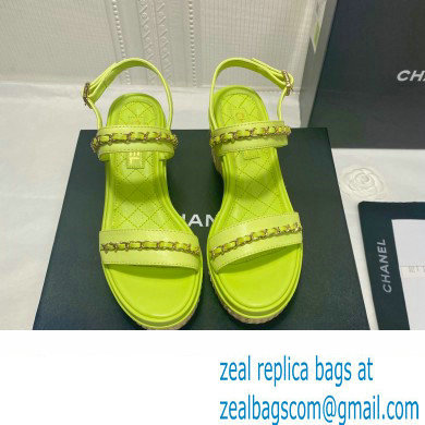 Chanel Chain Platform Sandals Calfskin Fluo Green 2022