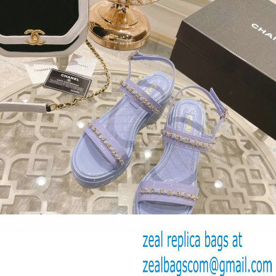 Chanel Chain Platform Sandals Patent Lilac 2022