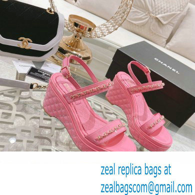 Chanel Chain Platform Sandals Patent Pink 2022