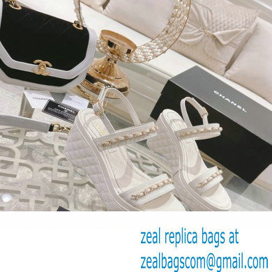 Chanel Chain Platform Sandals Patent White 2022