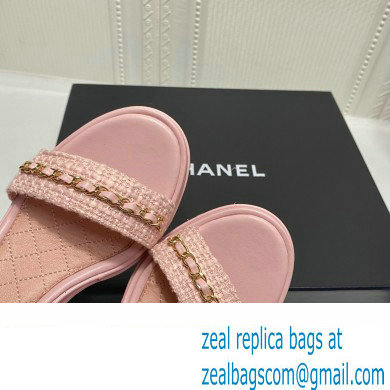 Chanel Chain Platform Sandals Tweed Pink 2022