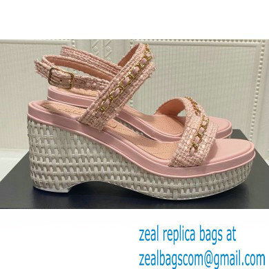 Chanel Chain Platform Sandals Tweed Pink 2022