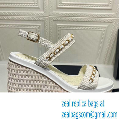 Chanel Chain Platform Sandals Tweed White 2022