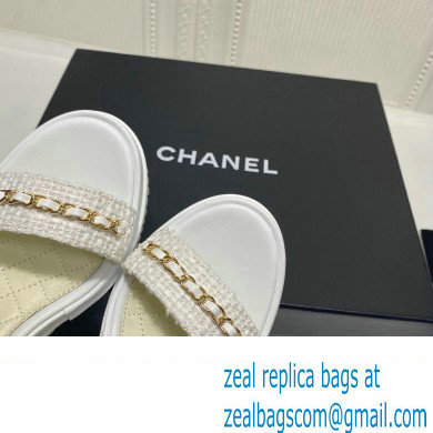 Chanel Chain Platform Sandals Tweed White 2022
