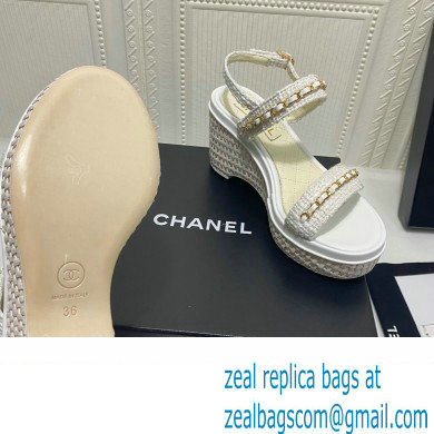 Chanel Chain Platform Sandals Tweed White 2022