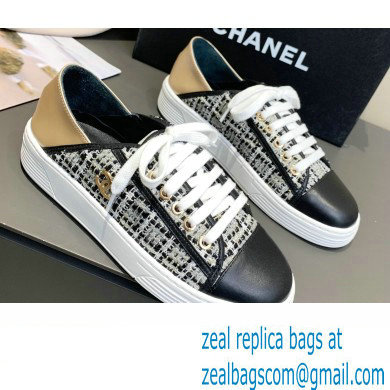 Chanel Gold Heel CC Logo Tweed Sneakers 07 2022