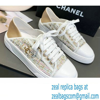 Chanel Gold Heel CC Logo Tweed Sneakers 11 2022
