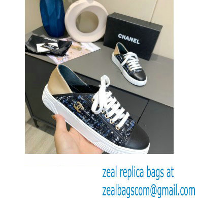 Chanel Gold Heel CC Logo Tweed Sneakers 14 2022
