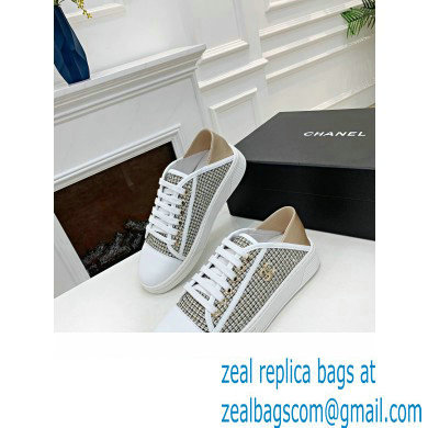 Chanel Gold Heel CC Logo Tweed Sneakers 19 2022