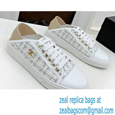 Chanel Gold Heel CC Logo Tweed Sneakers 22 2022