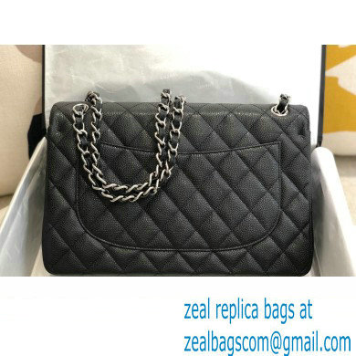 Chanel Large/Jumbo Classic Flap Handbag A58600 in Caviar Leather with Edge Stitching Black/Silver