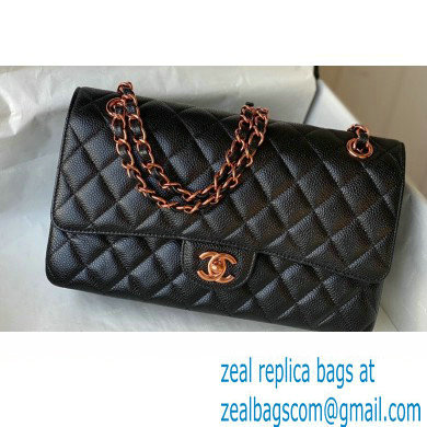 Chanel Medium Classic Flap Handbag A01112 in Caviar Leather Black with Pink Gold Hardware